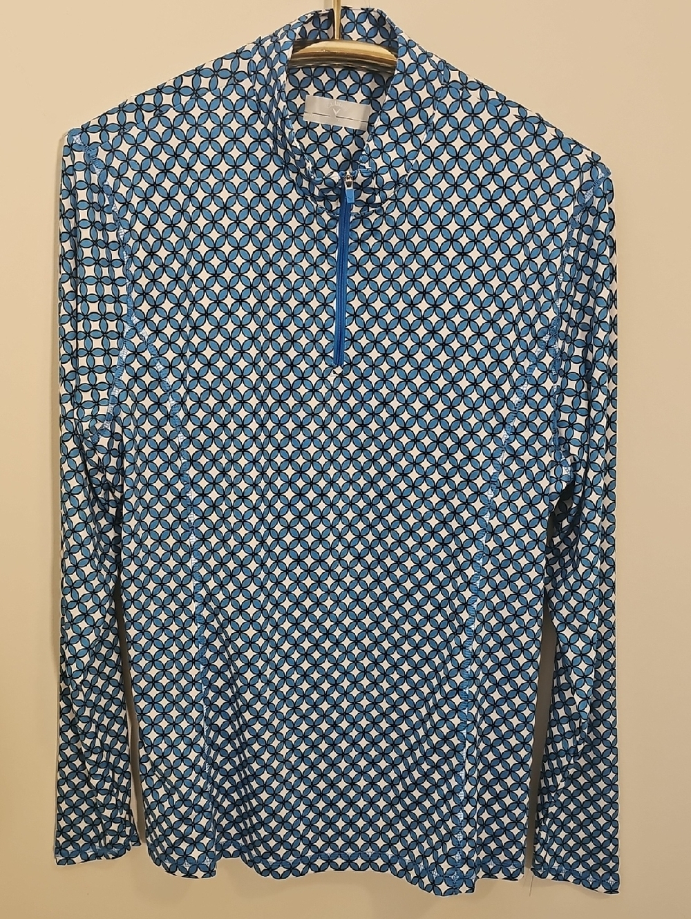 Callaway Blue & White Geometric 1/2 Zip-Front Rash Guard. Size XL. Golf, Tennis‎
